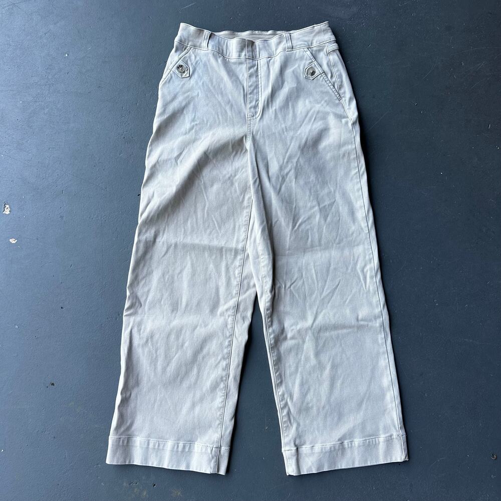 Spanx Stretch Twill Cropped Wide Leg Pants Light Gray Medium